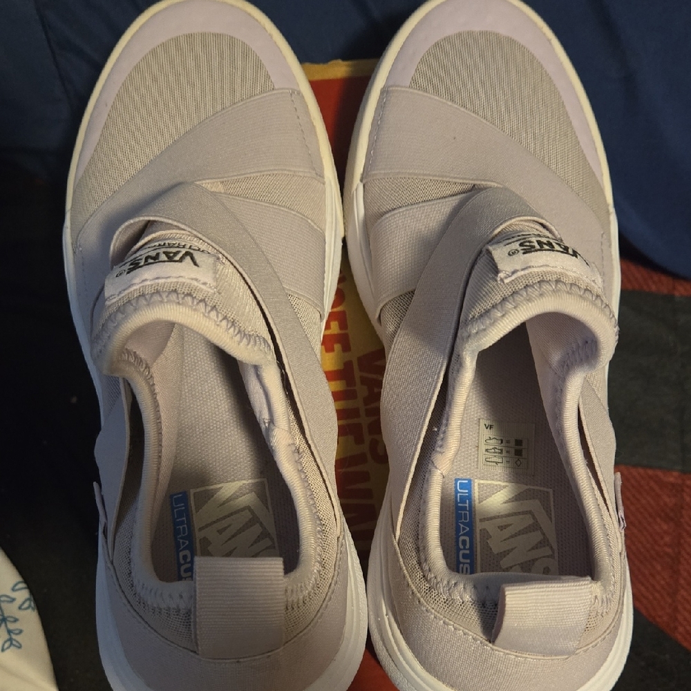 Vans Slip-On Sneakers in Pale Lavender and White